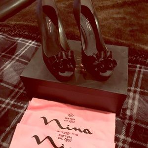 Nina Black Satin Heels